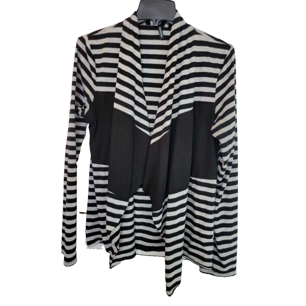 Maurices Black‎ Striped Open Front Waterfall Cardigan Sweater Womans Size Large